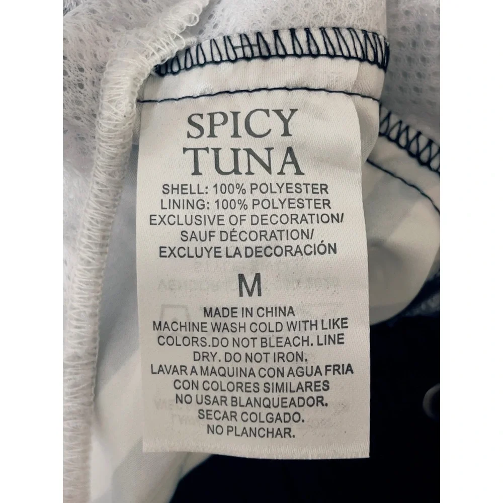 Spicy Tuna‎ Mens Swim Trunks Medium Navy Blue White Red Striped Board Shorts